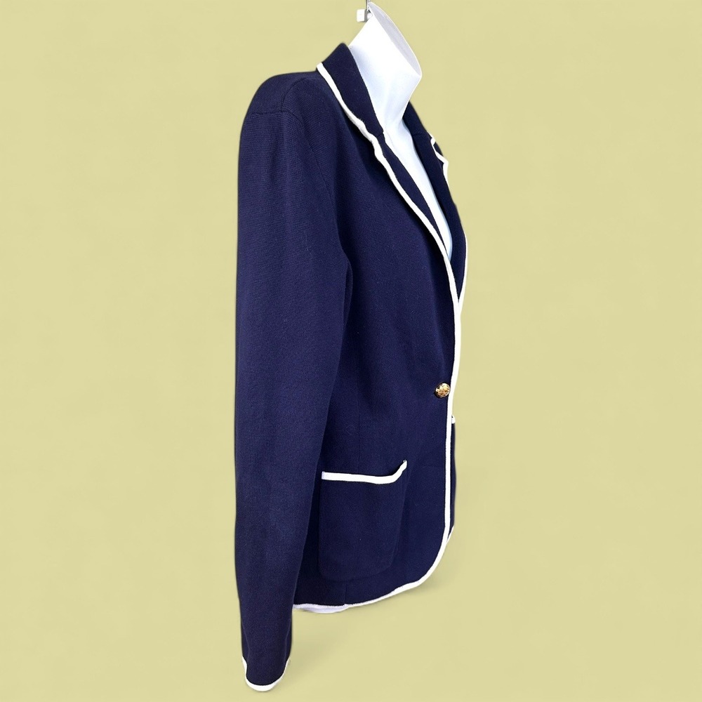 Ralph Lauren Navy Crest Emblem‎ Knit Blazer Jacket Women Gold Button Preppy - Picture 4 of 16
